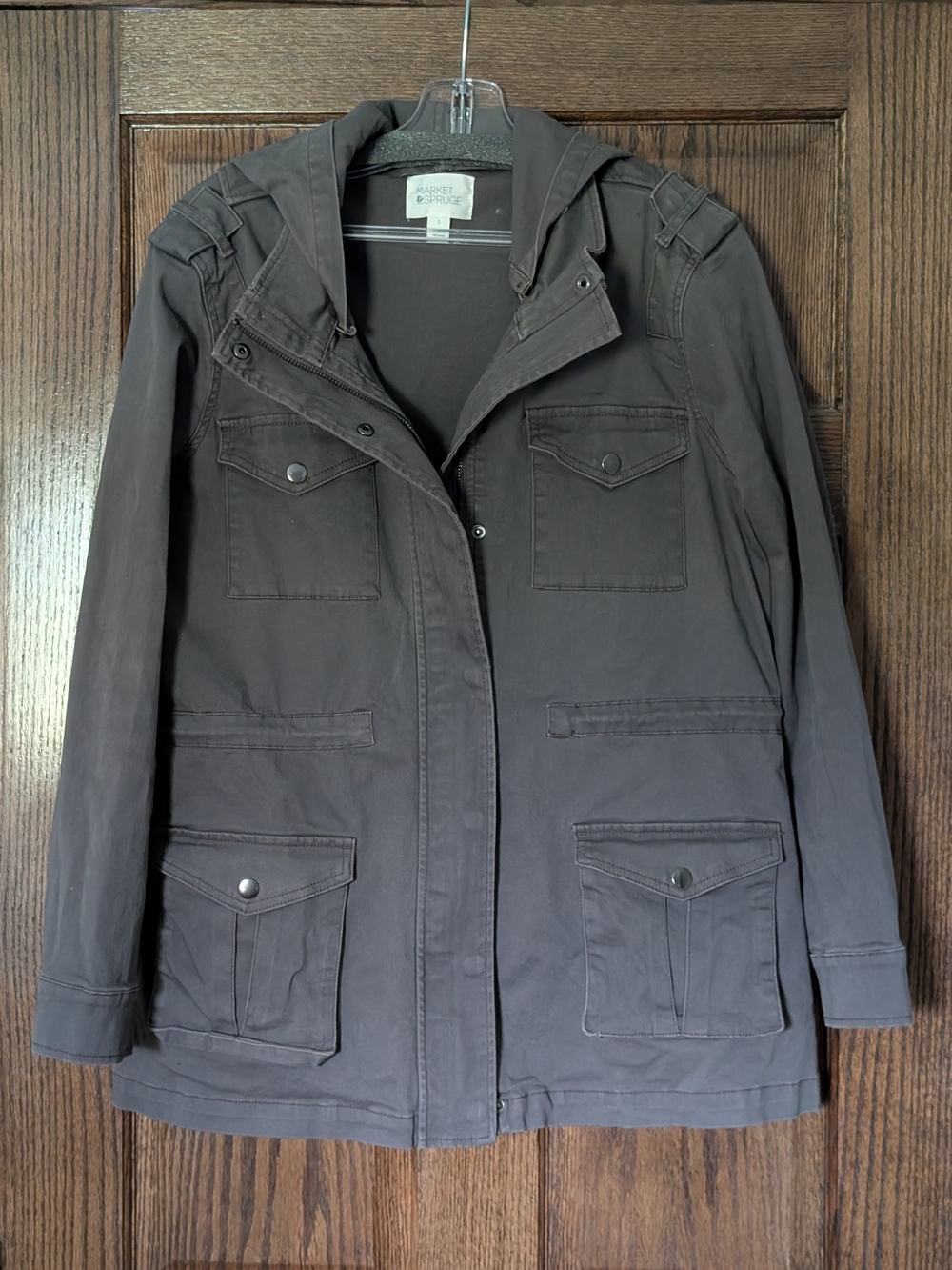 Market & Spruce Women's Utility Hooded Jacket in Charcoal Gray